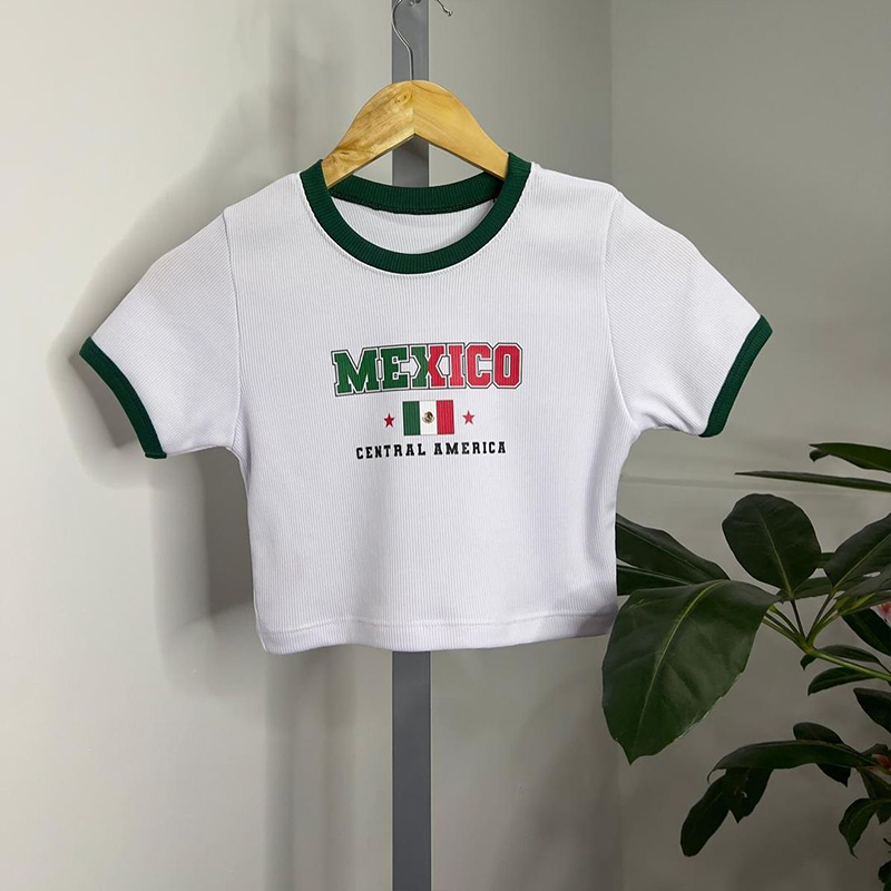 Y2K Graphic Baby Tee Crop - Mexiko Fairycore Slim T-Shirts Sexy Y2K