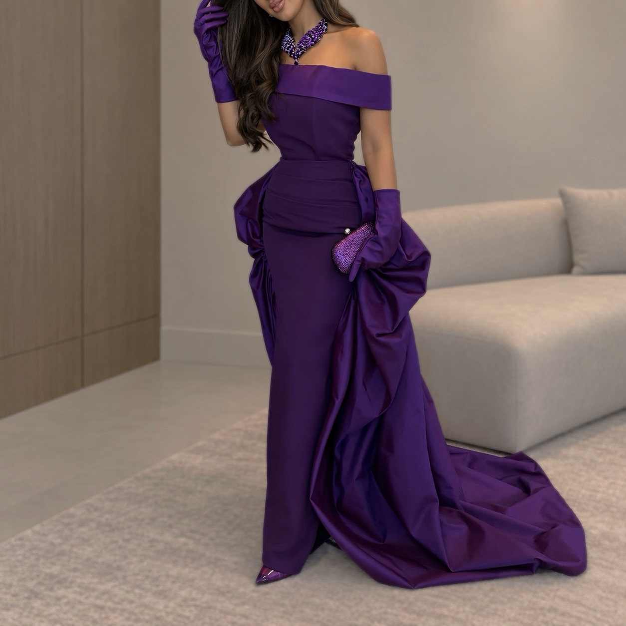Elegant Satin Evening Gown Split - Maßgeschneiderte Sexy Satin-Abendkleider für Damen, Lila