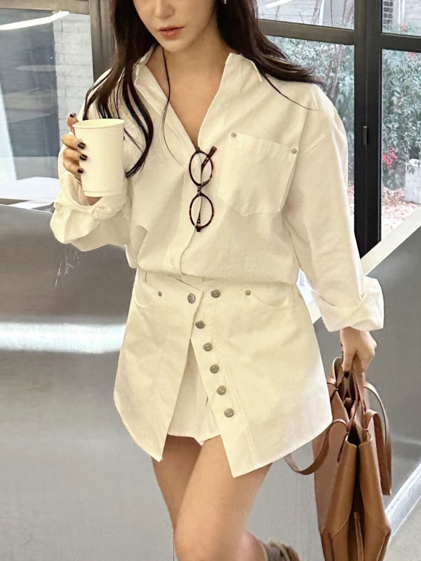 Weißes Hemdkleid für Damen im  – Korean Style A Line Shirt Dress Bewertung und Preis