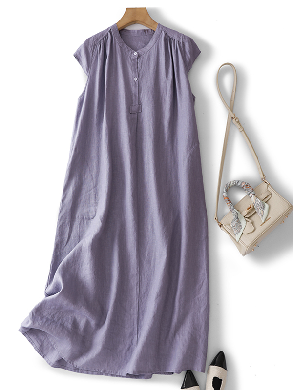 Sommerliches, einfarbiges, ärm – Casual Loose Linen Shirt Dress Bewertung und Preis