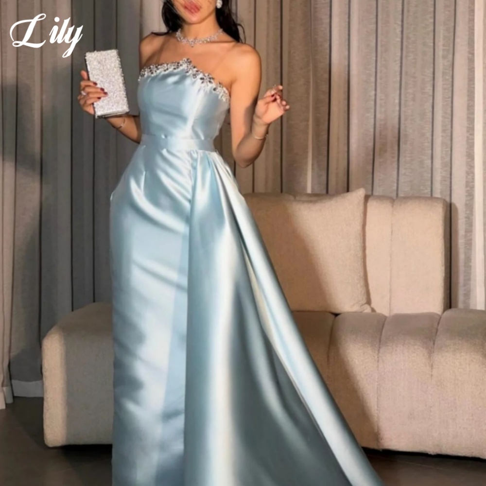 Lilienblaues, elegantes formel – Elegant Satin Evening Gown Split Bewertung und Preis