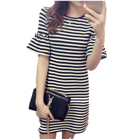 Sommerliches gestreiftes Kleid – Korean Style A Line Shirt Dress Bewertung und Preis