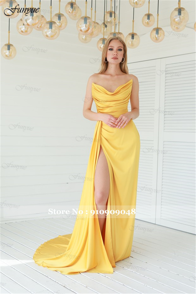 Elegante schulterfreie Abendkl – Elegant Satin Evening Gown Split Bewertung und Preis