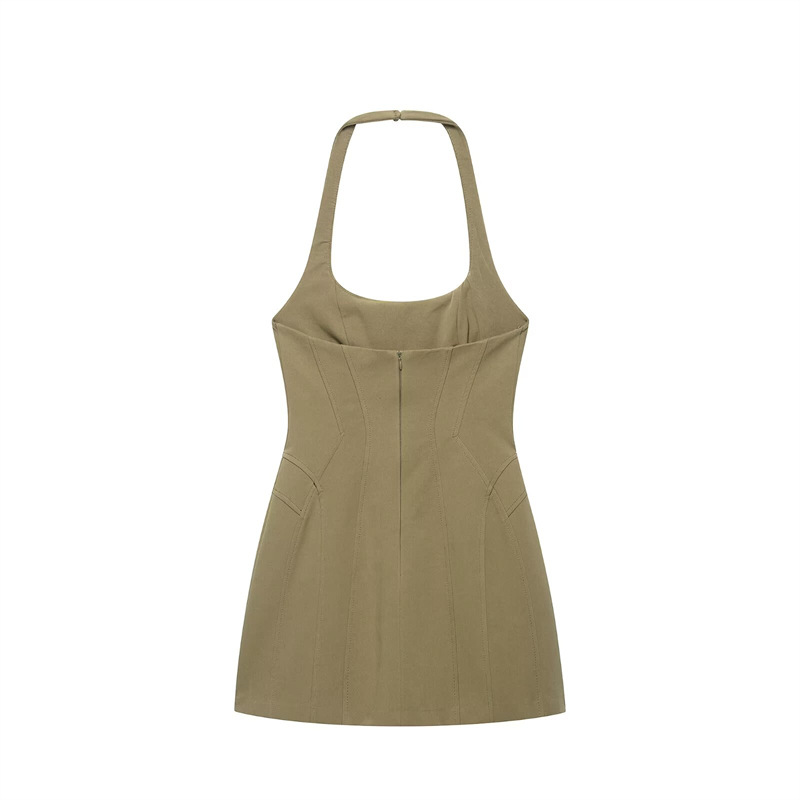 Damen Vintage Khaki Neckholder – Y2K Backless Halter Mini Dress Bewertung und Preis