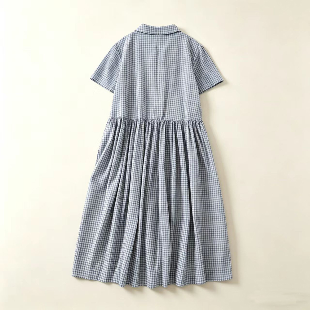 Blaues Kariertes Midikleid mit – Casual Loose Linen Shirt Dress Bewertung und Preis