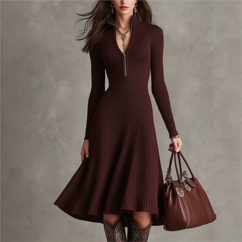 Geripptes Strick-Midikleid für – Bodycon Long Sleeve Ribbed Dress Bewertung und Preis
